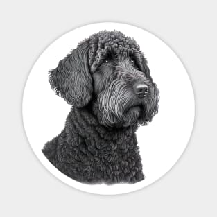 [AI Art] Portrait of a Black Labradoodle, Line Art Magnet